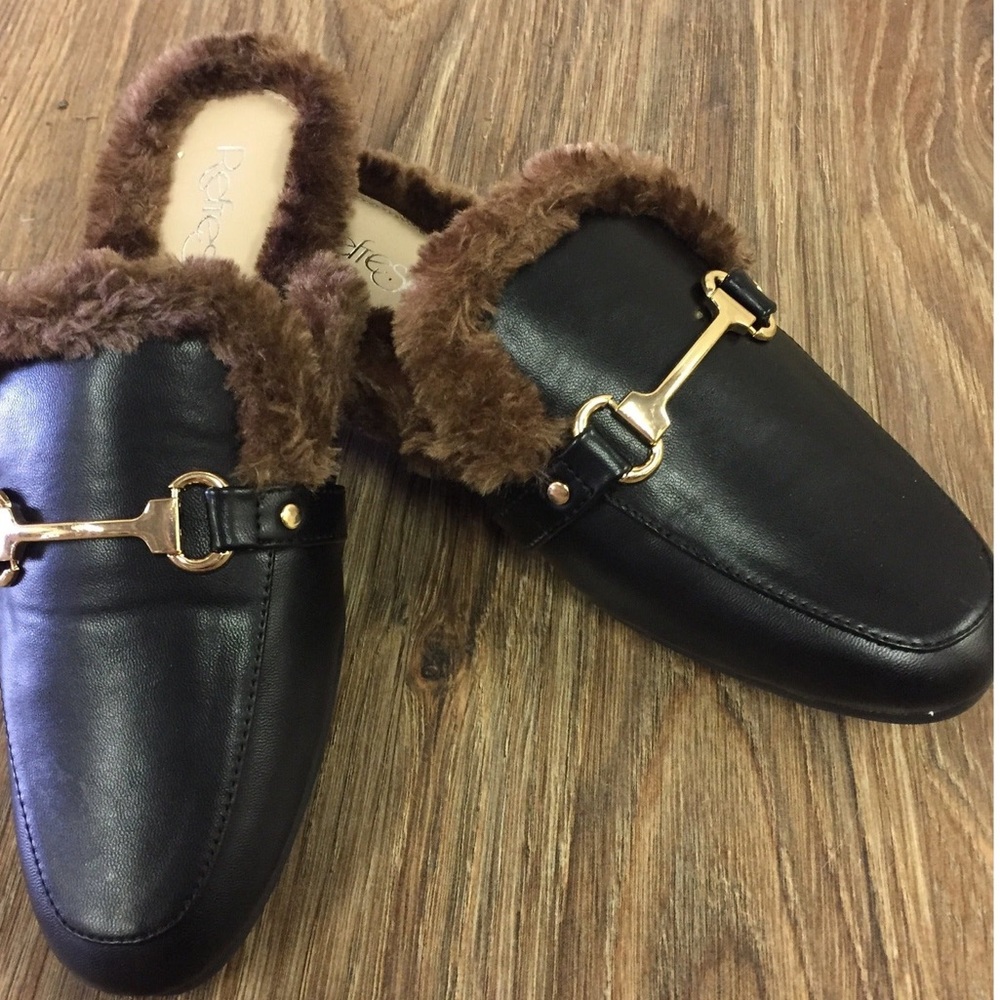 Fur Faux leather fur mules